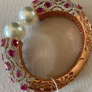 Rose gold finish cultured pearl bracelet